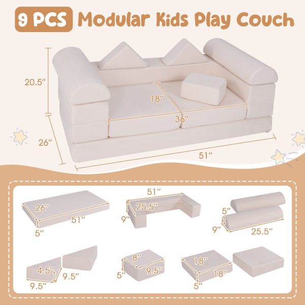 product-open-53f8d9cbf6b8485190320c85209ff891-goods COSTWAY Modular Play Sofa, Transformable Foam Sofa Set with Suede Fabric Cover, High-Density Foam, Modular Sofa, Furniture for Playroom