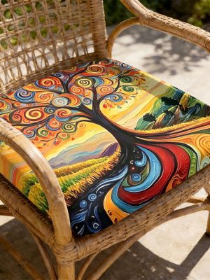 1pc Spiral Flower Tree Pattern Courtyard Chair Seat Cushion, Indoor And Outdoor Seat Cushions, Back Cushions, Size 19.7*17.7*1.57inch, Suitable for Garden Chairs, Office Chairs And Floor Seats. Soft And Comfortable