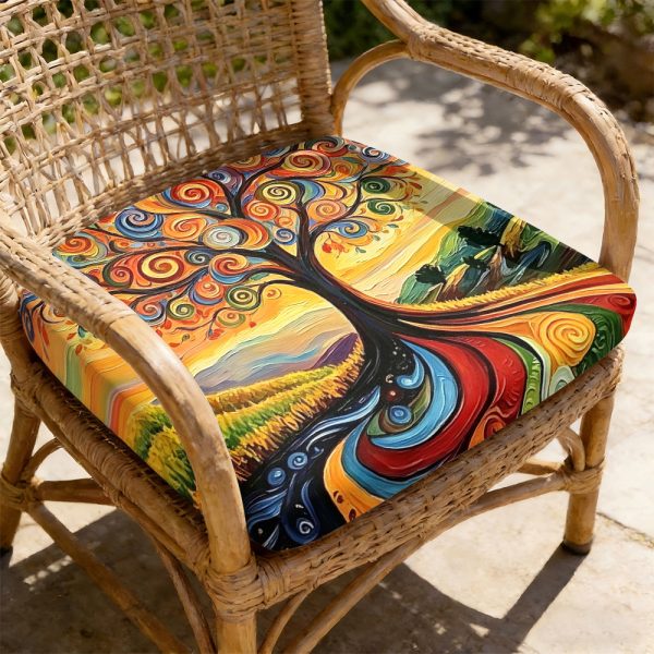 product-open-5545d5c1b27d49689e0e6cd81e19b8d2-goods 1pc Spiral Flower Tree Pattern Courtyard Chair Seat Cushion, Indoor And Outdoor Seat Cushions, Back Cushions, Size 19.7*17.7*1.57inch, Suitable for Garden Chairs, Office Chairs And Floor Seats. Soft And Comfortable