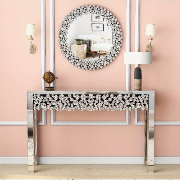 product-open-55b5d2ff689a4ea6a067533436e201a5-goods Luxury Entryway Table Measuring 47.24 Inches, Featuring a Glamorous Mirrored Design with Crystal Details, Perfect for Modern Home Decor in Hallways