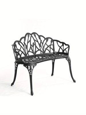 [Heavy-Duty Outdoor Bench] Heavy-Duty Cast Aluminum Outdoor Bench with Elegant Black Wrought Iron-Like Design - Heavy-Duty Garden, Patio, Park Bench - All-Weather & Rustproof - Sturdy Curved Backrest & Footrest - Easy Assembly for Deck, Lawn, Front Porch - Modern Outdoor Furniture with Butterfly Patterns - Smooth Edges for - Comfortable & Stable - Durable Cast Aluminum - Black