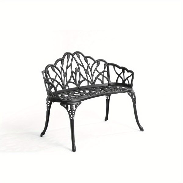 [Heavy-Duty Outdoor Bench] Heavy-Duty Cast Aluminum Outdoor Bench with Elegant Black Wrought Iron-Like Design - Heavy-Duty Garden, Patio, Park Bench - All-Weather & Rustproof - Sturdy Curved Backrest & Footrest - Easy Assembly for Deck, Lawn, Front Porch - Modern Outdoor Furniture with Butterfly Patterns - Smooth Edges for - Comfortable & Stable - Durable Cast Aluminum - Black