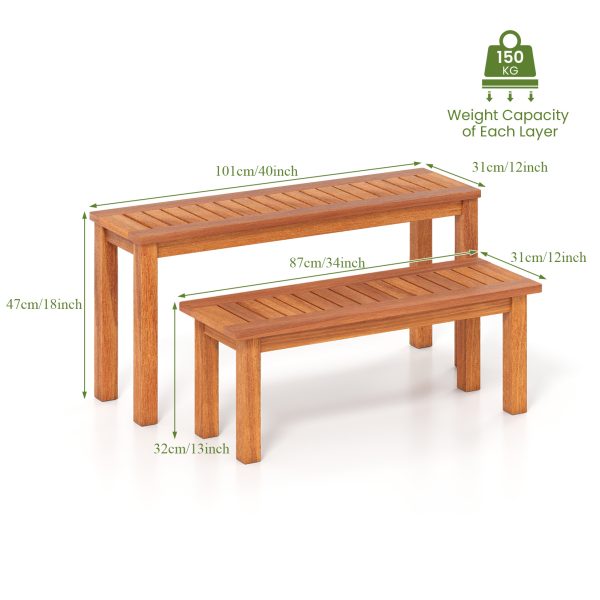 product-open-56496226aeec4034aea43379bd1dee5c-goods 2pcs Solid Wood Outdoor Bench Set, Backless Patio Bench with Slatted Surface, Outdoor Wooden 2-Person Bench for Park, Porch, Garden, Indoor Shoe Bench, Supports Up to 330 LBS Each
