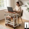 product-open-56d92f1ddc4b42d3915c15312ec2b5c1-goods Height Adjustable Computer Desk with Storage Shelf and Wheels, Mobile Rolling Desk for Home Office, Small Space Study Workstation Desk