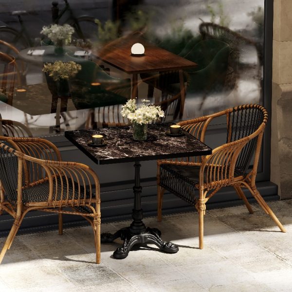 Marble-Look Sintered Stone Square Table - Heavy-Duty Cast Iron Base for Bistro, Cafe, Bar And Home Use