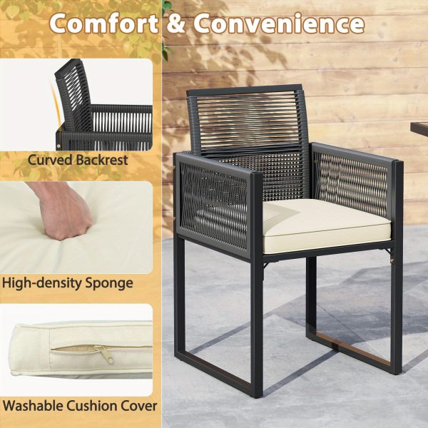 product-open-57d765e5ae5748b1a8dde80d35c1630f-goods LIFEZEAL 3pcs Patio Dining Set, Outdoor Space-Saving PE Wicker Bistro Set with Cushions, Patio Tempered Glass Top Table and Chairs Set for Porch, Garden and Backyard