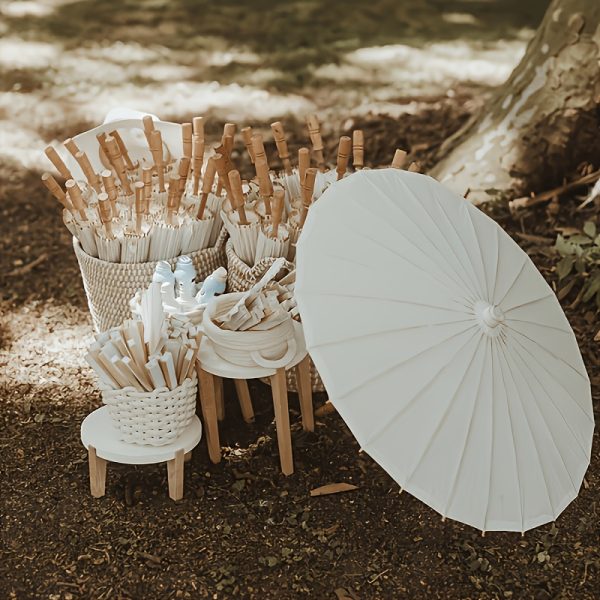 product-open-57d828e382af449db00d45ed6ef33d7e-goods 5/10/15/20 Pcs 23.62 Inch White Paper Sun Umbrellas, Chinese Japanese Style Decorative Parasol, Handmade DIY Painting, Wedding, Bridal Shower, Photography Prop, Party Favor, Garden Patio Decor, White Folding Fans Handmade Parasol