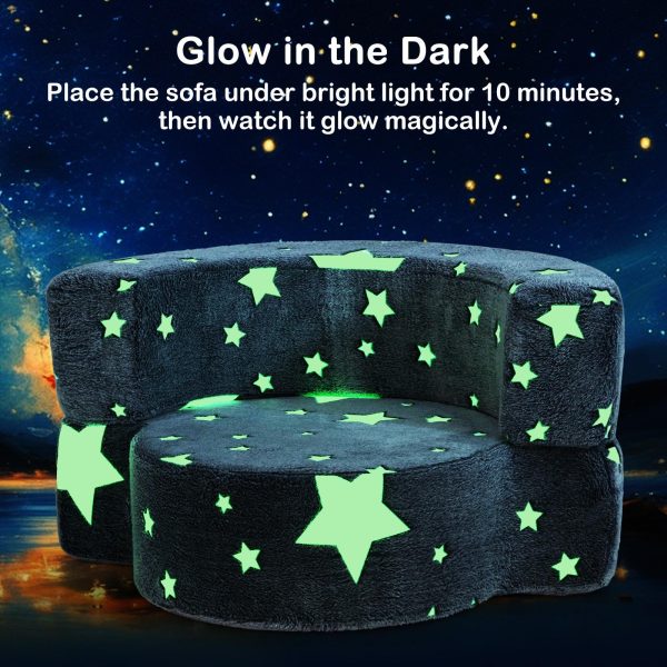 product-open-57fae574ce734f8e80b4d1dfdaeb4d42-goods COSTWAY Kids Glow in the Dark Plush Couch 2-in-1 Convertible Sofa & Play Mat with Glow Stars, Machine Washable Flannel Cover, Soft Sponge Padding, ' Round Furniture, Bedtime Play Center