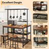 42" Kitchen Island with Storage - 3-Tier Bakers Rack, Microwave Stand, Dining Table for 4, 5 Hooks & 50lb Capacity, Multi-Functional Island for Small Kitchens (Brown)