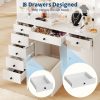 White Makeup Vanity With Mirror, Vanity Desk With 7 Storage Drawers And 1 Cabinet. Large Table Top, Space Saving, Home Organizer.