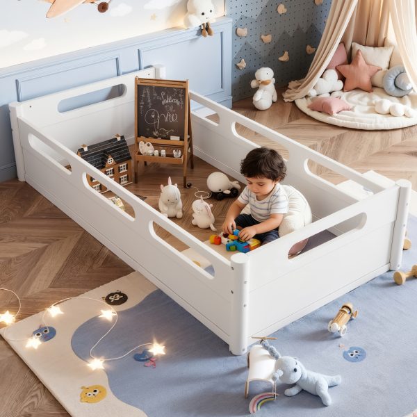 product-open-587b1a7e1c0e4f10820148ff32fddc69-goods Twin Size Floor Platform Bed with Full-Length Guardrails, Low Profile Twin Bed Frame, No Box Spring Needed, Natural