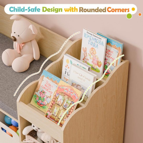 Bookshelf Featuring a Cozy Reading Corner, Wooden Organizer for Storage Equipped with a Chalkboard And Bench, Ideal Reading Nook for Boys And Girls, Shelf Suitable for Bedroom, Nursery, Or Playroom, Crafted from Natural Oak