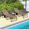 Outsunny 2pcs Folding Chaise Lounge with 5-Level Reclining Back, Outdoor Tanning Chair with Reading Face Hole, Outdoor Lounge Chair with Side Pocket And Headrest for Beach, Yard, Patio, Beige