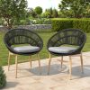 [Outdoor Wicker Papasan] Set of 2 Cyril Outdoor Wicker Papasan Chair With Teak Legs & Dark Gray Faux Rattan Frame - -Weather Suitable for,, Poolside Furniture - Cushioned Seating, Low-Maintenance Wipeable for /Outdoor Use