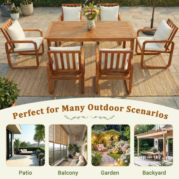 product-open-58d15df7aac44d2c9ce9f590ac2b2839-goods 7pcs Patio Dining Set Outdoor Dining Table And Chairs Stylish Outdoor Furniture Set with Removable Cushions for Patio, Backyard, Garden, Natural Wood And Beige Cushion