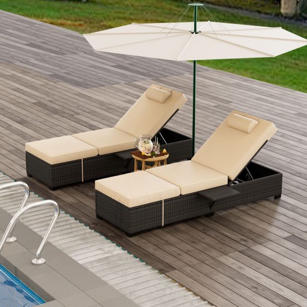 [Outdoor Sun Loungers] 2pcs Patio Chaise Lounge Set | Outdoor Adjustable Reclining Sun Loungers with PE Wicker & Steel Frame, Water-Resistant Cushions for Poolside, Beach, Backyard, All-Weather Furniture by GOCAPTAIN