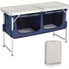 product-open-59788b29e33344b3932cf3e2433c38aa-goods Bonnlo 4ft Folding Table with Storage Aluminum Camping Picnic Table Adjustable Height for Outdoor Beach BBQ Backyards Travel Party Garden Patio Folding Dining Table Black/ White Foldable Table Camping Gear and Equipment