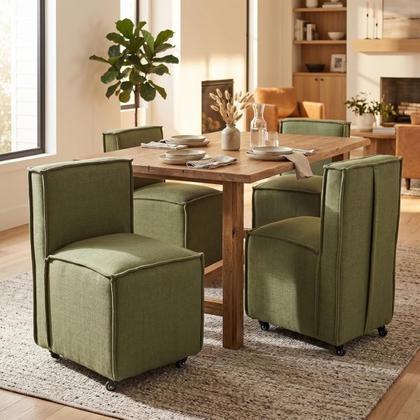 product-open-598d3eedaec444018a8b2974f7efc054-goods Set of 2 Modern Dining Chairs with Casters Armless Rolling Dining Chairs with Rollers for Kitchen and Dining Room, Removable Cover, Minimalist Style, Specific Style