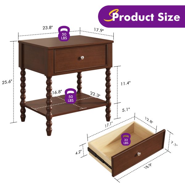 product-open-59ac90d5aa28411db705d0196b69c7a6-goods PAPAJET Solid Wood Nightstand with Drawer Walnut Bedside Table Mid Century Bedroom Furniture Single or Set of 2 Options