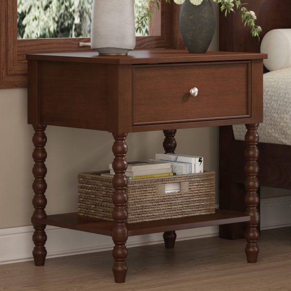 product-open-5a28f02faa3440169b1895379da41ea3-goods PAPAJET Solid Wood Nightstand with Drawer Walnut Bedside Table Mid Century Bedroom Furniture Single or Set of 2 Options