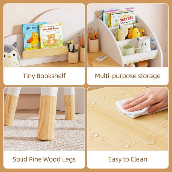 product-open-5a491ee25cc049a18cc4cdf1131ad040-goods Kids Desk And Chair Set with Storage And 1 Stool, Wooden Kids Desk W/ 2 Storage Cabinets And Bookshelves, Children Writing Drawing Table, Student Kid Study Table for Boys, Girls
