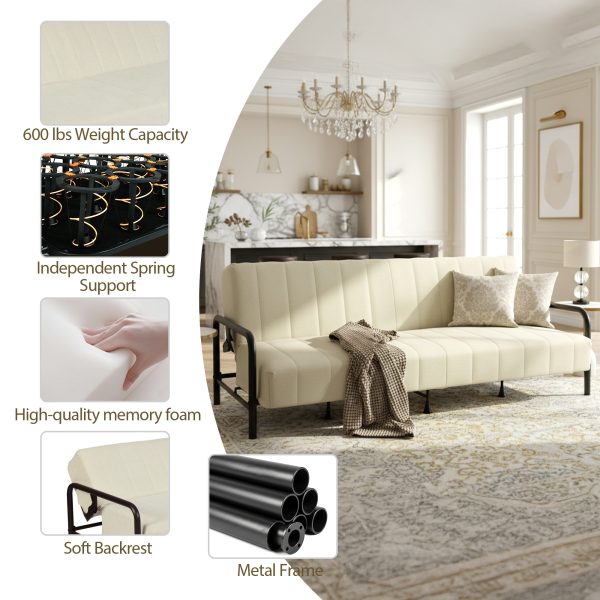 product-open-5b17e87dfa224c5890f997bf7d8917a6-goods Modern Convertible Upholstered Sofa Bed with Adjustable Backrest & Independent Spring Support - Heavy-Duty Metal Frame, 600 Lbs Weight Capacity, Smooth Flat Sleeper Bed for Small Spaces, Guest Room, Daybed - Assembly, Space-Saving