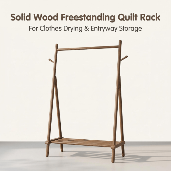 product-open-5b2ab8a1ff1e4eddbb4244d810fa90f0-goods Solid Wood Quilt Rack with Bottom Storage Shelf - Modern Space-Saving Bed Frame Suitable for Home, Durable, Assembly Bedside Shelf Furniture, Rubberwood Bed Storage for Small Spaces (No Shelf Assembly)