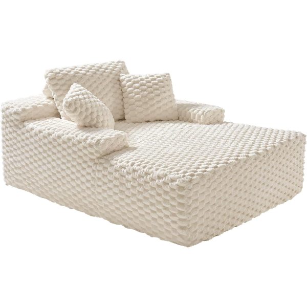 product-open-5b915ed335434b94a9a89e9a01d34dd5-goods 67" Chaise Lounge Sofa Bed with Faux Fur Upholstery, No Assembly Sleeper Couch with Memory Sponge Support, Ergonomic Plush Design with Throw Pillows and Thick Padding, Modern Comfortable Sofa for Living Room Bedroom Apartment, Grey & White Available