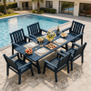 product-open-5c04c908b2104bfd855cd09050cf5aea-goods 66.9" Outdoor Dining Table for 4-6, HDPE Patio Table with Umbrella Hole, Waterproof All-Weather Rectangular Table for Backyard, Poolside & Garden
