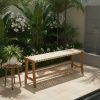 product-open-5c3938c094414463b14303b80bf8d388-goods 47-Inch Teak Outdoor Bench, Backless Wooden Dining Seat with Woven Fabric, Sturdy Wood Legs, Suitable for Indoor/Outdoor Use in Porch, Backyard, Deck, Or Entryway