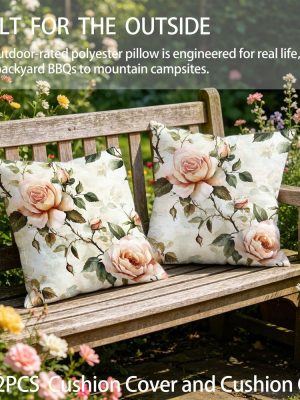 Outdoor Pillows 2pcs Set with InsertAbstract Watercolor Botanical Print Outdoor Cushion, Artistic Floral Aesthetic Design, 17.72inch Square Pillow with Insert. Versatile for Patio, Garden, or Living Room Decor. Features Durable Weather-Resistant Fab