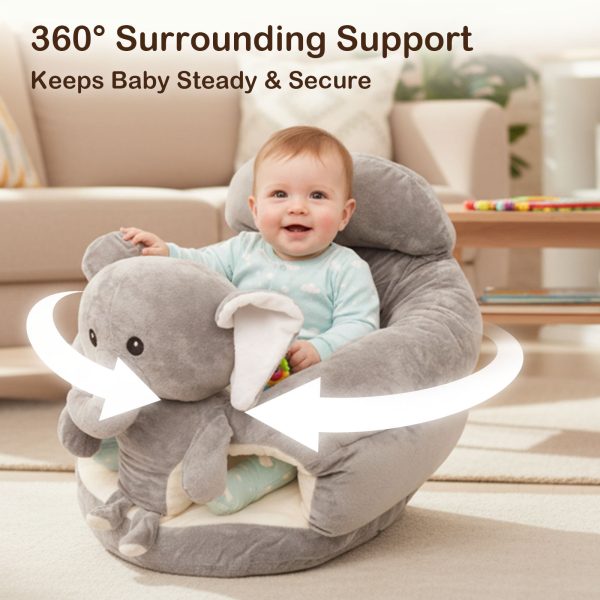 product-open-5c8e0e9e92bd4633a43b7c5fa80fcb44-goods Plush Elephant Baby Support Seat - Ultra-Soft Cushioned Infant Lounger with Grey & White Elephant Design, Tummy Time Bed for & Toddlers, Non-Toxic Soft Fabric, Ideal Gift for Christmas, Birthdays, (No Assembly Required
