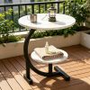 [Outdoor Patio Table] 2-Tier Outdoor Patio Side Table, C-Shaped Weather Resistant Faux Marble End Table with Sturdy Metal Frame, Perfect for Garden, Backyard, Balcony, Poolside, Small Spaces, Indoor & Outdoor Use
