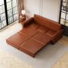 product-open-5cd8f78593574dff9e7b3c3e06bea88c-goods 93.7' Bohemian Chesterfield Sofa Bed: 3-in-1 Convertible Sleeper with Faux Leather Upholstery, Nailhead Trim & Rolled Arms, Light Brown Pull-Out Couch Suitable for Small Spaces, Apartments, Dorms, Guest Rooms - Assembly Required