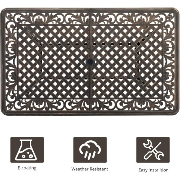 product-open-5d7c13b0cb1c45d793afec6dfd039515-goods Bonnlo 5pcs Outdoor Dining Set Cast Aluminium Patio Furniture with 4 Chairs and 1 Umbrella Table for Garden Porch Poolside Weather-Resistant Bronze