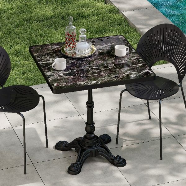 Marble-Look Sintered Stone Square Table - Heavy-Duty Cast Iron Base for Bistro, Cafe, Bar And Home Use