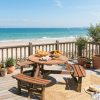 product-open-5dedc0af10a8450caa6a74ac1a589bd2-goods 6-Person Outdoor Wooden Picnic Table, Round Table And 3 Benches with Umbrella Hole, Outdoor Seating And Dining Furniture for Patio Garden Backyard Lawn, 1700 LBS Capacity