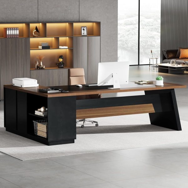 product-open-5e5c675831e84ed99d85f5983040a4fa-goods 78" Extra Wide Executive Desk - Heavy-Duty Home Office Desk with L-Shaped Workstation, Built-in Storage Drawers & File Cabinet, Walnut Finish - for Professional Office or Study - Easy Assembly, Desk Accessories Office, Spacious Workspace, Sophisticated Design, Engineered Wood Construction, Contemporary Furniture, Solid Build, Remote Workers