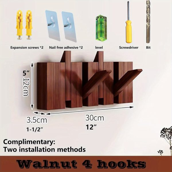 Modern Walnut Wooden, with 4/6/8/10/12 Hooks, Coat Rack, Hooks, Wall Mounted, Accordion, Entryway, Bedroom, Bathroom, Solid Wood, Smooth Polishing, Stable Adhere, Holds 22 Lbs, Floating Shelves