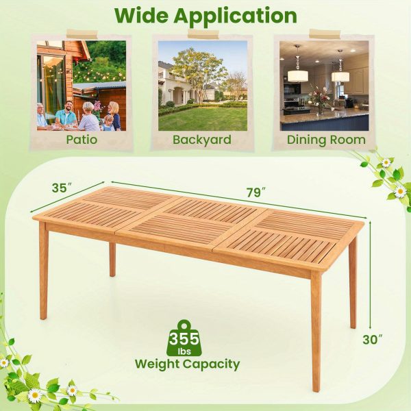 product-open-5ee7f886e4204d3daabe7c298ad621e8-goods LIFEZEAL Extra Long 79" Outdoor Dining Table - Heavy-Duty Acacia Wood Patio table with Umbrella Hole, Large Rectangular Bistro table for Backyard, Deck, Poolside - Seats 8 People, Chairs Not Included, Backyard Gathering Spot, Slatted Wood Design, Deck Furniture, Rustic Charm, Sturdy Build, Garden Parties