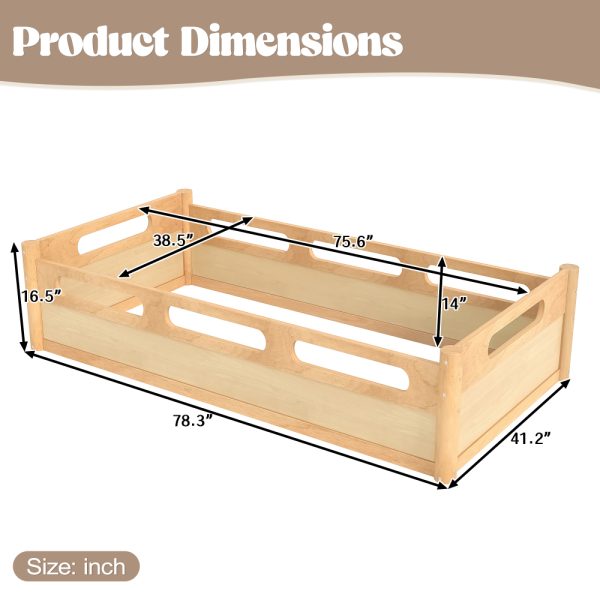 product-open-5f9f6facbfe14062b438ac0f38ece524-goods Twin Size Floor Platform Bed with Full-Length Guardrails, Low Profile Twin Bed Frame, No Box Spring Needed, Natural