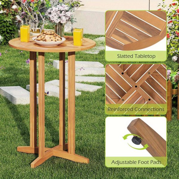 product-open-5fda50badbe04ec6a74d3642a0182974-goods MAXMASS Outdoor Acacia Wood Table, 39" Patio Height Round Table with Slatted Tabletop, High Top Bistro Dining Table, Pub Height Round Table for Garden, Deck, Porch and Yard