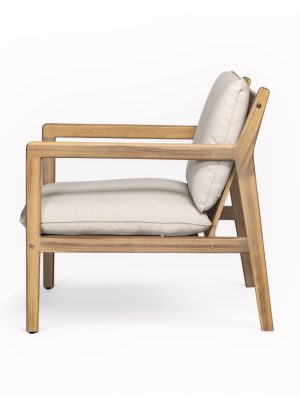 Set of 2 Acacia Wood Armchairs | Light Teak Patio Club Chairs with Painted Frame, PVC Material