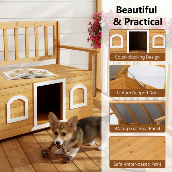 Wooden Bench for Outdoors, Versatile Garden Furniture with Dog Shelter and Storage Area, Ideal for Patios, Yards, and Verandas
