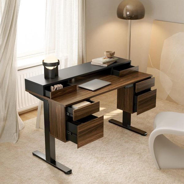 product-open-6066fae8bdfc4037bba7fa25144c1e02-goods Standing Desk with 6 Drawers, 55 Inch Electric Height Adjustable Stand Up Desk with Storage, Computer Home Office Workstation with Monitor Stand, Electric Height Adjustable Desk