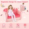 product-open-6099b1b1330549b988b3f405eeb21a87-goods COSTWAY Double Sofa with Ottoman, Upholstered Couch Featuring Curved Armrests, Adorable Bow, Sturdy Wooden Frame, Soft Velvet Loveseat Chair for Kids -5