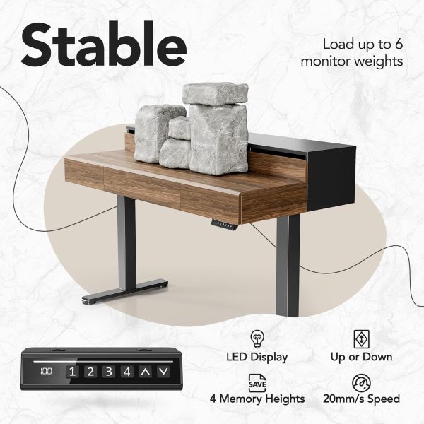product-open-613118f57b4943cdbe1005457af4e0be-goods Electric Standing Desk with Drawers | 48 Inches Height Adjustable, Monitor Shelf, Whole-Piece Board, 4 Memory Height Settings, Classic Wood Color, PERLECARE