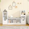 product-open-6159c0a7e6ac463089958e39e1b29ce7-goods Nordic Style Bookcase with Reading Nook | Space-Saving Storage Cabinet with 7 Cubbies, 2 Movable Drawers & Seat Cushion, Multifunctional Organizer for Living Room, Bedroom, Office, Wood Color, Hardwood Material, VABCHES Brand