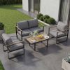product-open-62247fb238fe441d844bd5cfd51eaad9-goods 4pcs Outdoor Patio Furniture Set in Grey, Conversation Sofa Set with Metal Frame And All-Weather PE Rope Weaving, UV Resistant And Waterproof Couch with Table for Garden, Balcony, Backyard