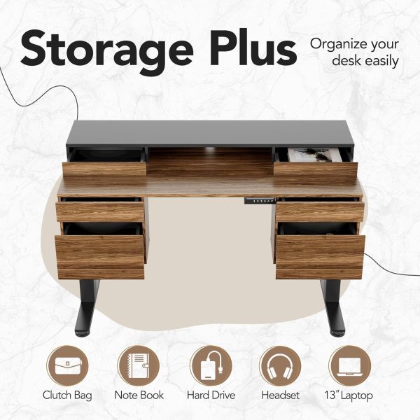 product-open-628eb6a05e964d10acd9d7d0c411e5e4-goods Standing Desk with 6 Drawers, 55 Inch Electric Height Adjustable Stand Up Desk with Storage, Computer Home Office Workstation with Monitor Stand, Electric Height Adjustable Desk